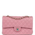 Medium Classic Double Flap Bag Pink Shiny Caviar Light Gold Hardware