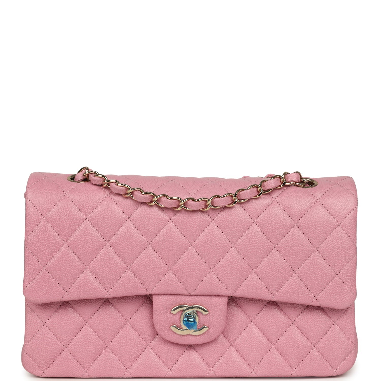 Medium Classic Double Flap Bag Pink Shiny Caviar Light Gold Hardware