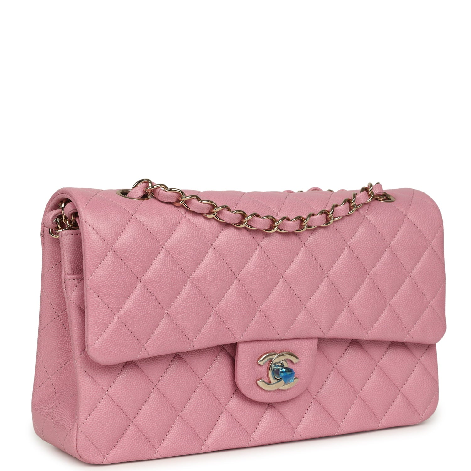 Medium Classic Double Flap Bag Pink Shiny Caviar Light Gold Hardware
