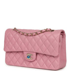 Medium Classic Double Flap Bag Pink Shiny Caviar Light Gold Hardware
