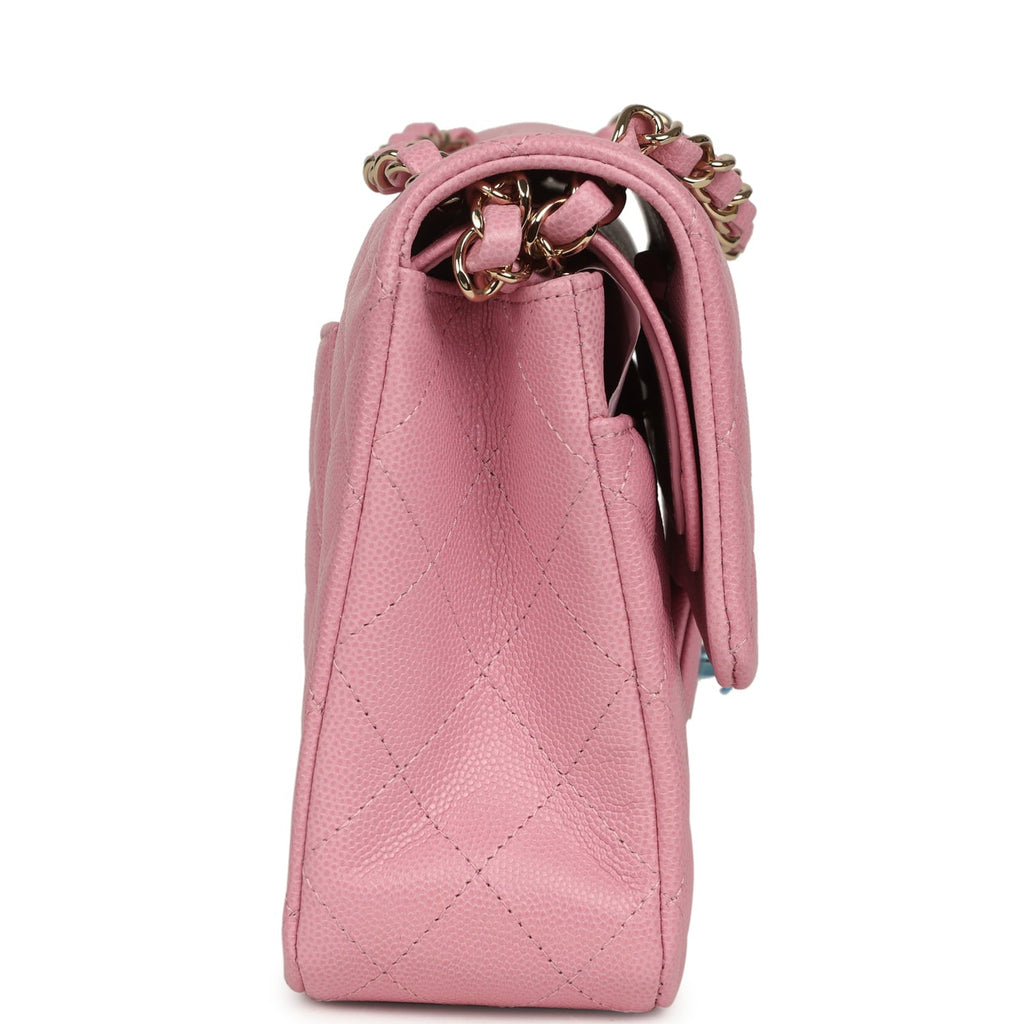 Medium Classic Double Flap Bag Pink Shiny Caviar Light Gold Hardware