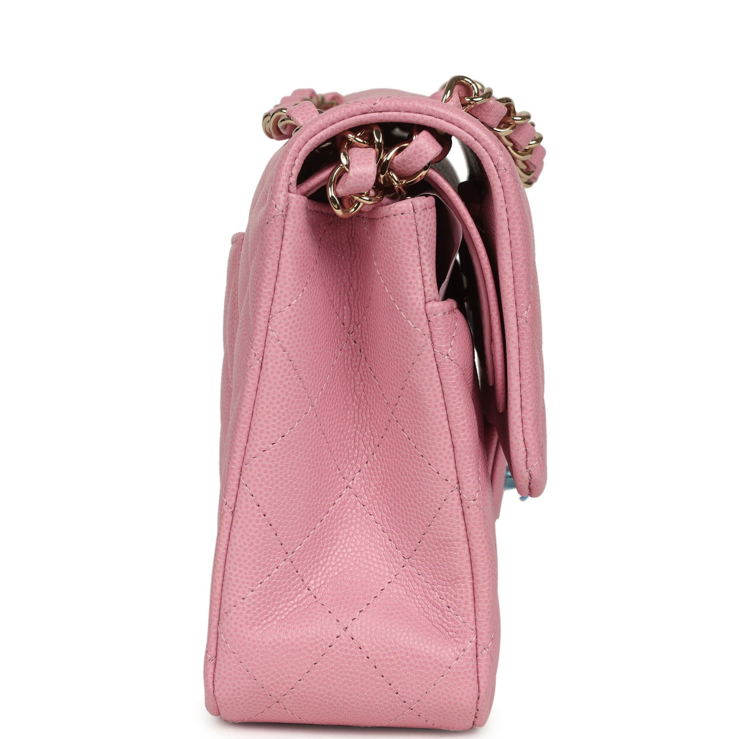 Medium Classic Double Flap Bag Pink Shiny Caviar Light Gold Hardware