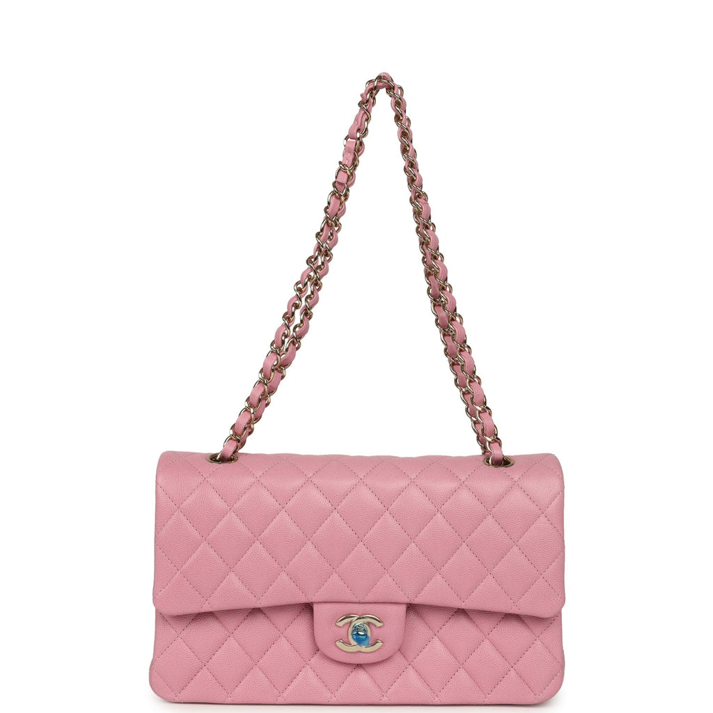 Medium Classic Double Flap Bag Pink Shiny Caviar Light Gold Hardware