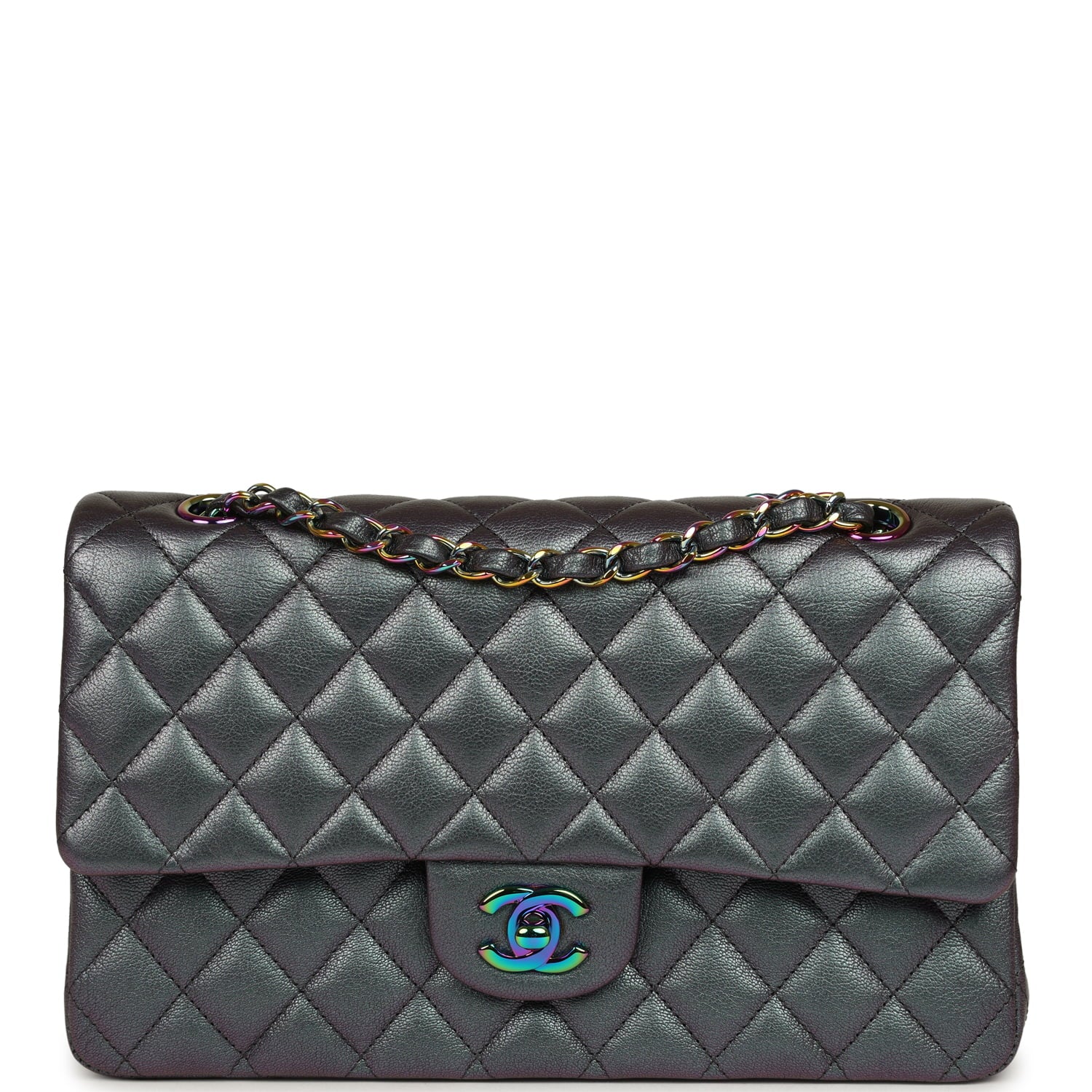 Medium Classic Double Flap Bag Iridescent Purple Goatskin Rainbow Hardware
