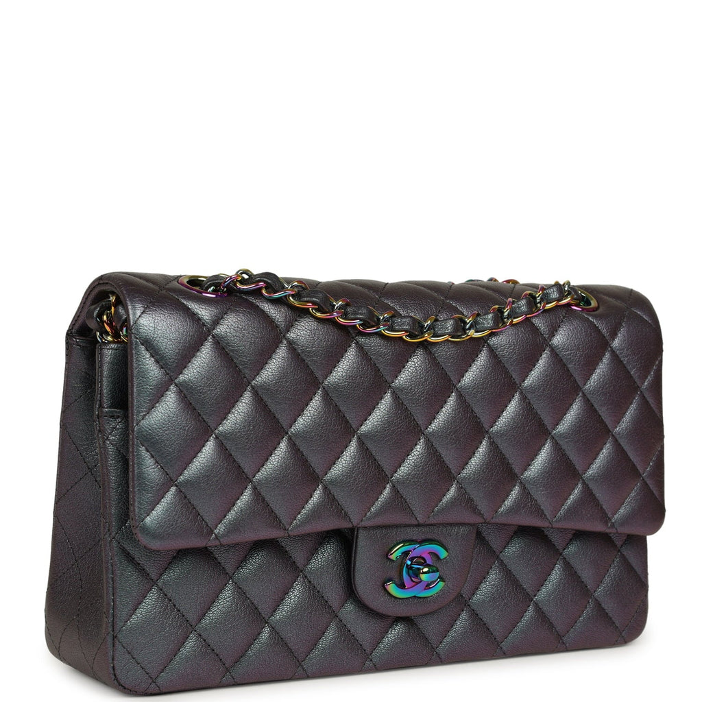 Medium Classic Double Flap Bag Iridescent Purple Goatskin Rainbow Hardware