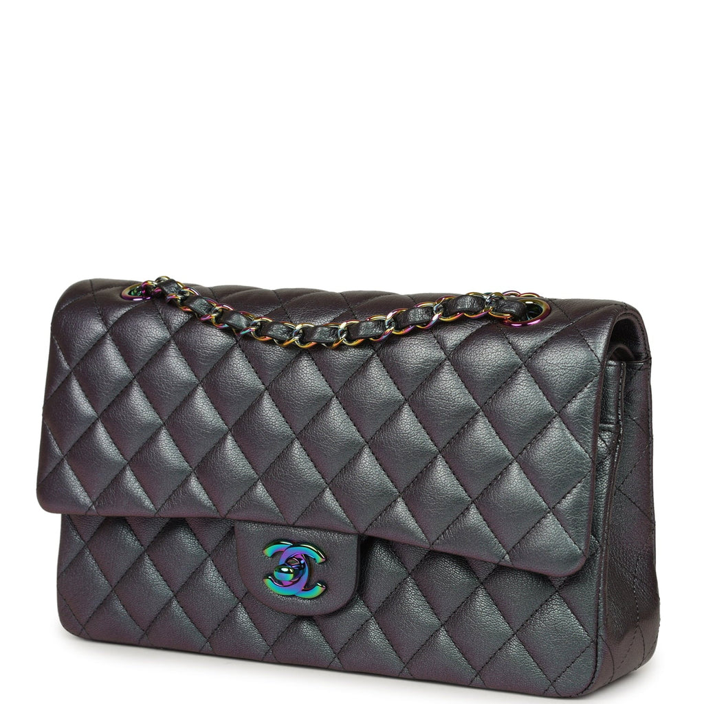 Medium Classic Double Flap Bag Iridescent Purple Goatskin Rainbow Hardware