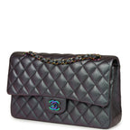 Medium Classic Double Flap Bag Iridescent Purple Goatskin Rainbow Hardware
