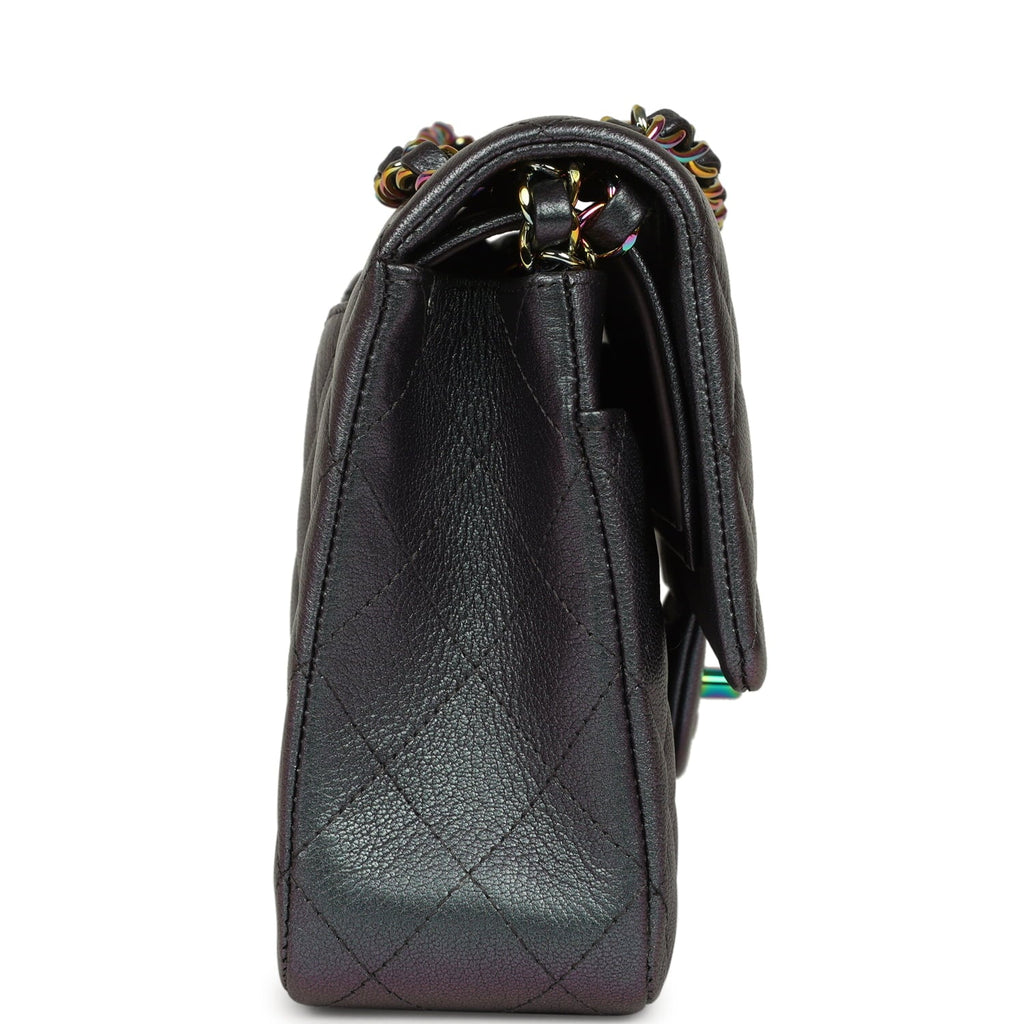 Medium Classic Double Flap Bag Iridescent Purple Goatskin Rainbow Hardware