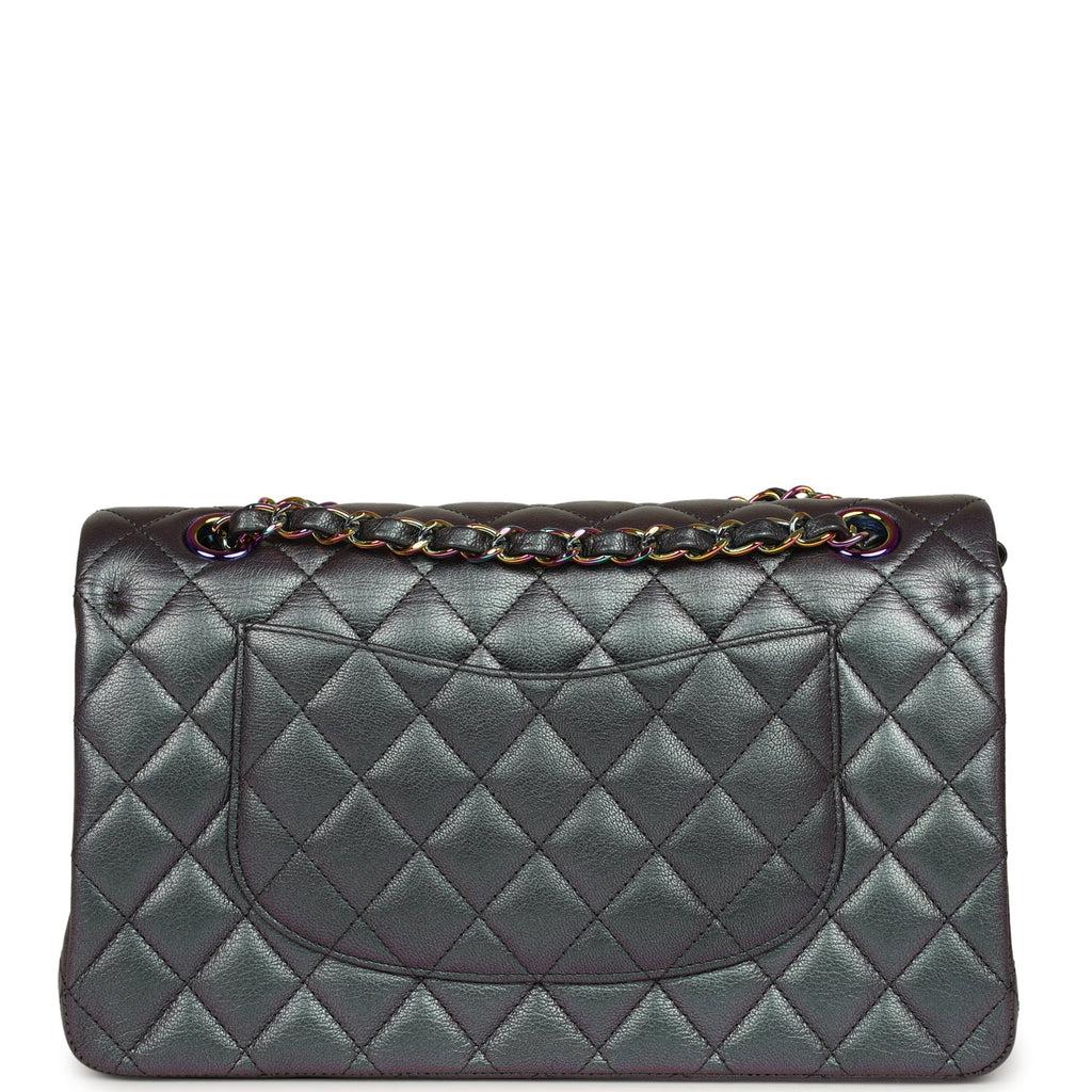 Medium Classic Double Flap Bag Iridescent Purple Goatskin Rainbow Hardware