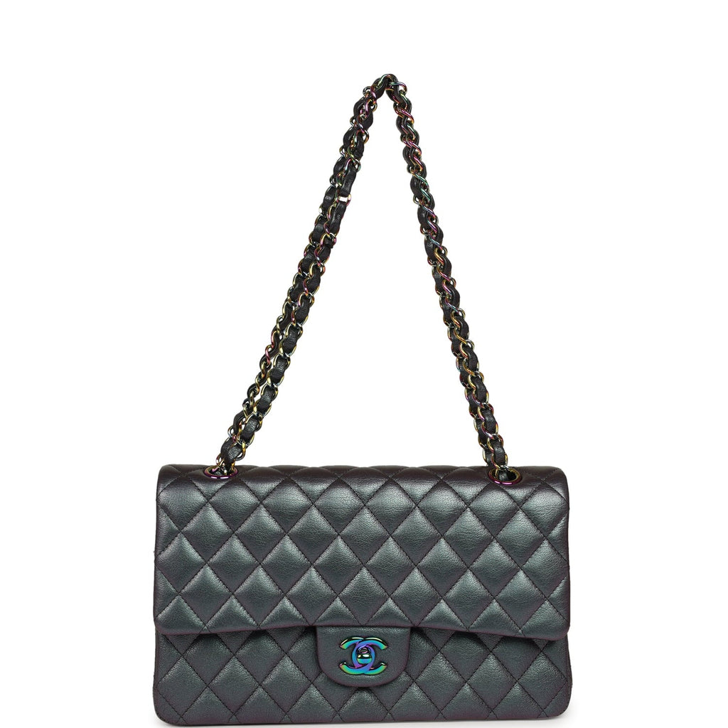Medium Classic Double Flap Bag Iridescent Purple Goatskin Rainbow Hardware