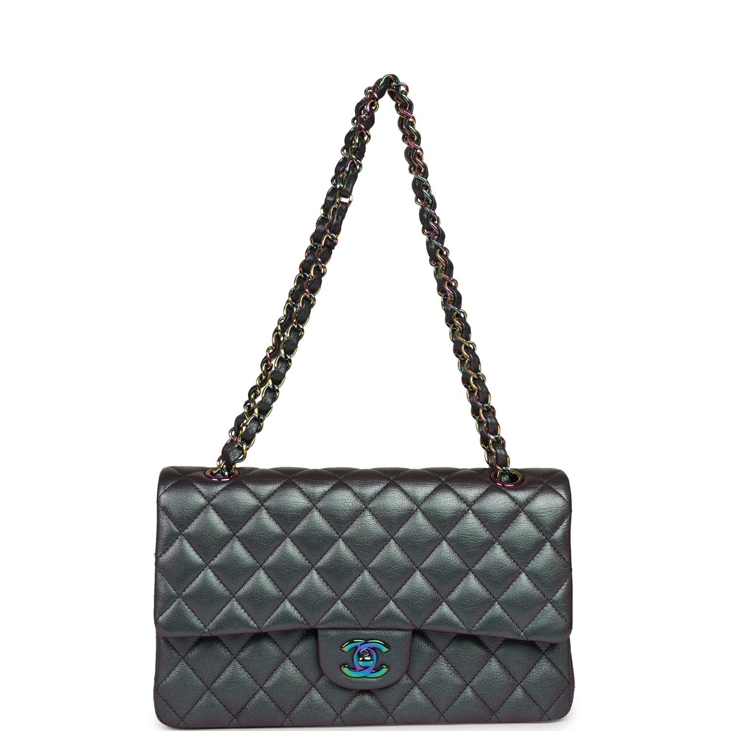 Medium Classic Double Flap Bag Iridescent Purple Goatskin Rainbow Hardware