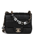 Monaco Mini Square Flap Bag Black Lambskin Light Gold Hardware