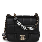 Monaco Mini Square Flap Bag Black Lambskin Light Gold Hardware