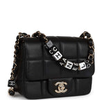 Monaco Mini Square Flap Bag Black Lambskin Light Gold Hardware
