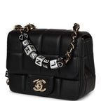 Monaco Mini Square Flap Bag Black Lambskin Light Gold Hardware