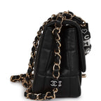 Monaco Mini Square Flap Bag Black Lambskin Light Gold Hardware