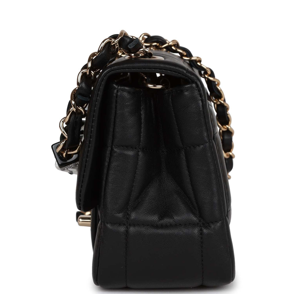 Monaco Mini Square Flap Bag Black Lambskin Light Gold Hardware