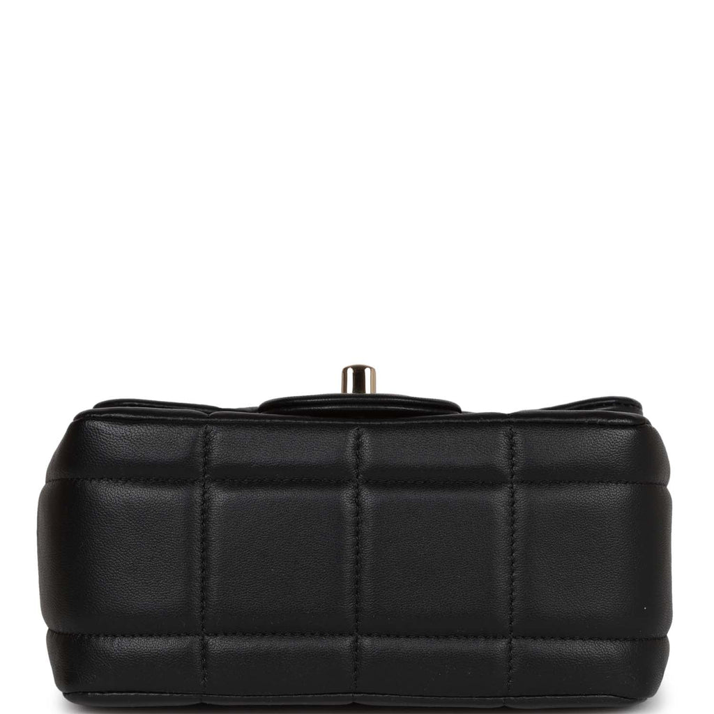 Monaco Mini Square Flap Bag Black Lambskin Light Gold Hardware
