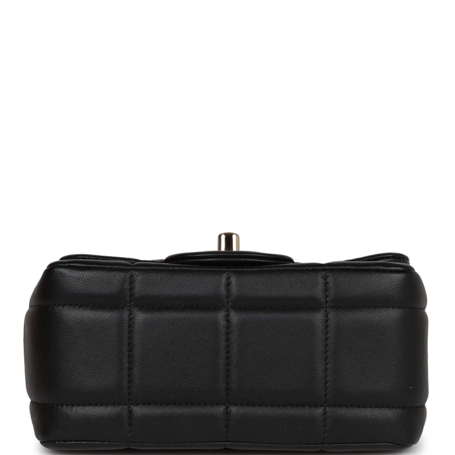 Monaco Mini Square Flap Bag Black Lambskin Light Gold Hardware