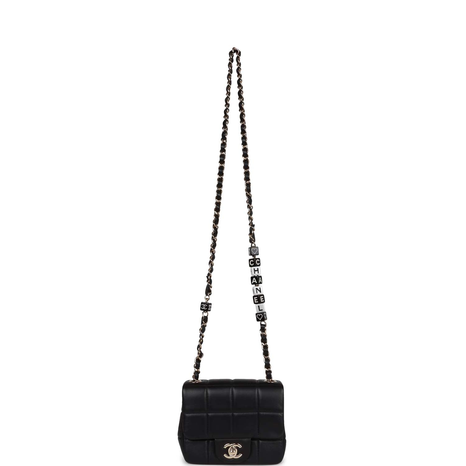 Monaco Mini Square Flap Bag Black Lambskin Light Gold Hardware