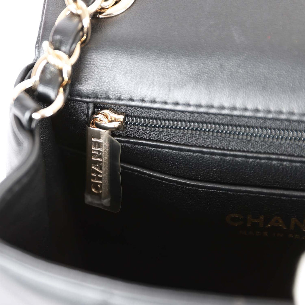 Monaco Mini Square Flap Bag Black Lambskin Light Gold Hardware
