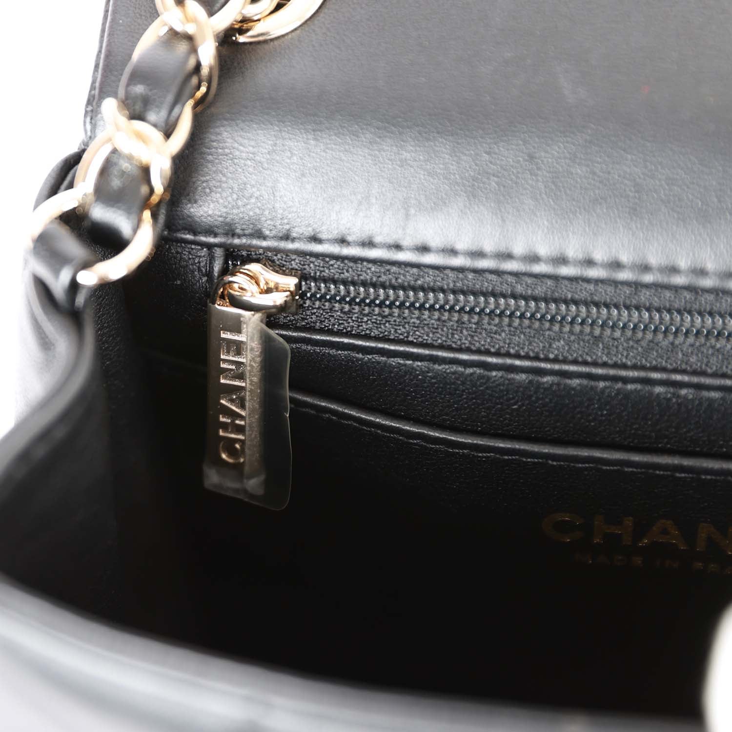 Monaco Mini Square Flap Bag Black Lambskin Light Gold Hardware