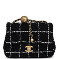 Mini Pearl Crush Square Flap Bag White and Black Tweed Antique Gold Hardware