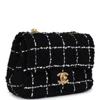 Mini Pearl Crush Square Flap Bag White and Black Tweed Antique Gold Hardware