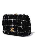Mini Pearl Crush Square Flap Bag White and Black Tweed Antique Gold Hardware