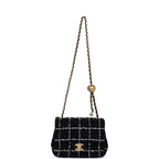 Mini Pearl Crush Square Flap Bag White and Black Tweed Antique Gold Hardware
