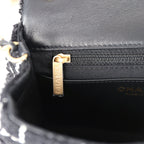 Mini Pearl Crush Square Flap Bag White and Black Tweed Antique Gold Hardware
