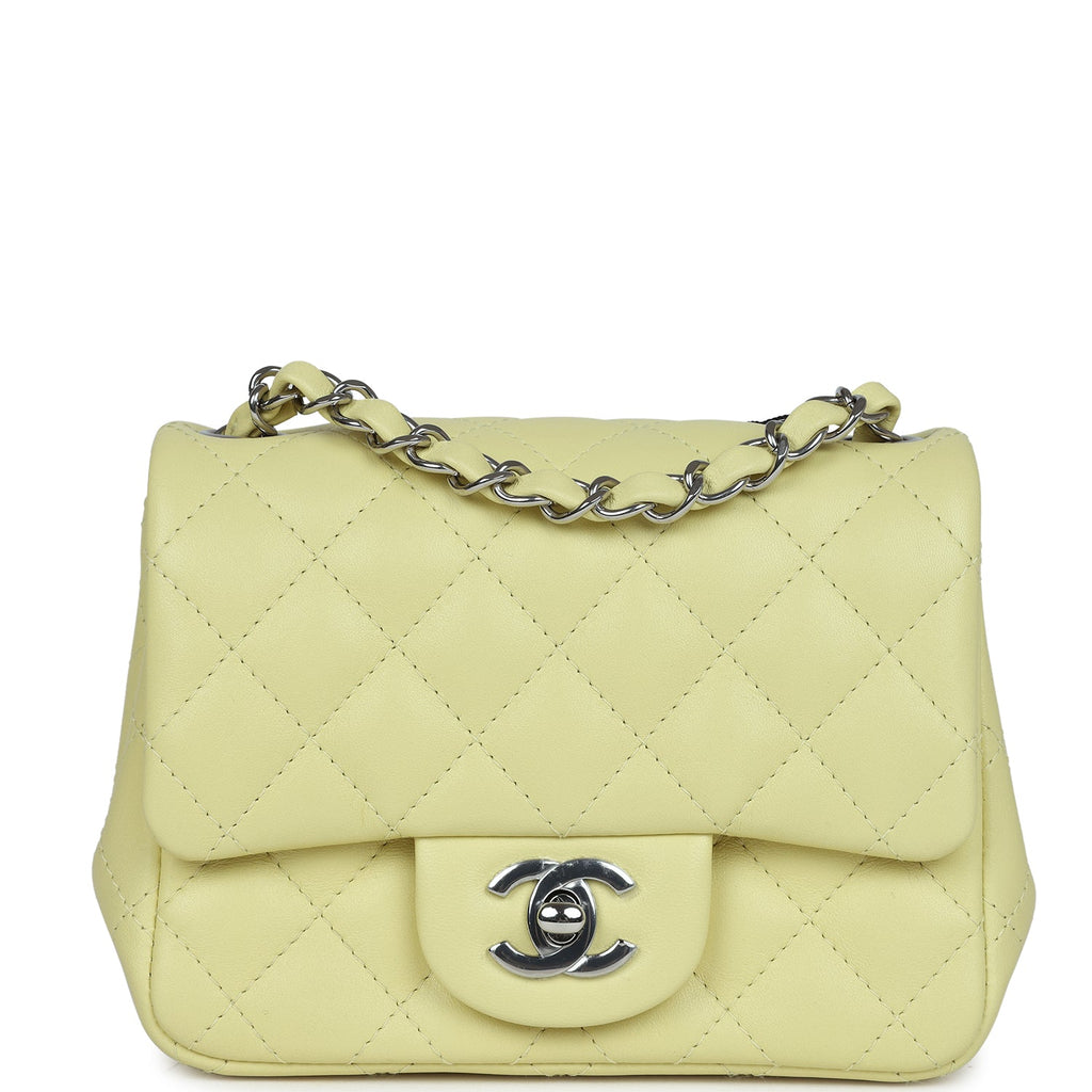 Mini Square Flap Bag Lime Lambskin Silver Hardware