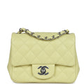 Mini Square Flap Bag Lime Lambskin Silver Hardware