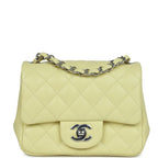 Mini Square Flap Bag Lime Lambskin Silver Hardware