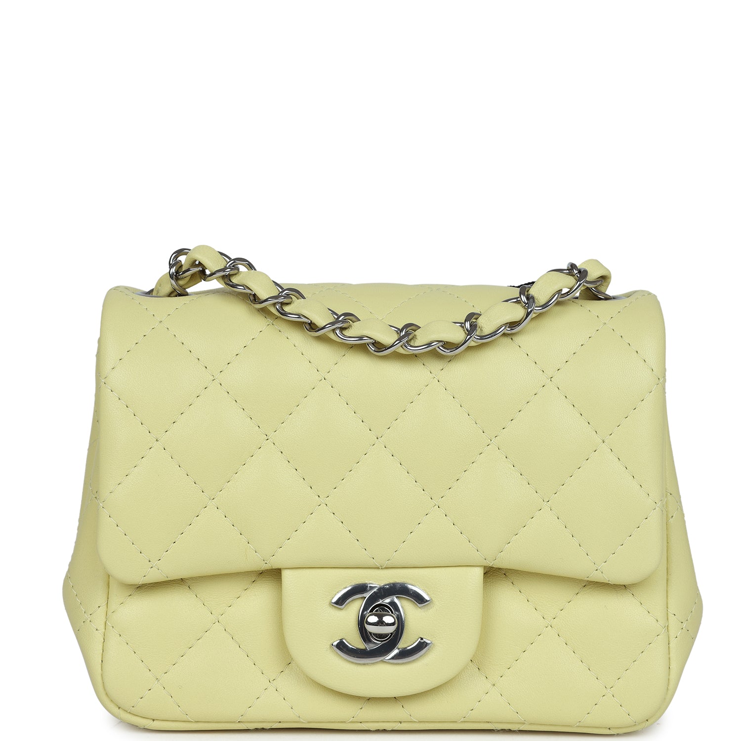 Mini Square Flap Bag Lime Lambskin Silver Hardware