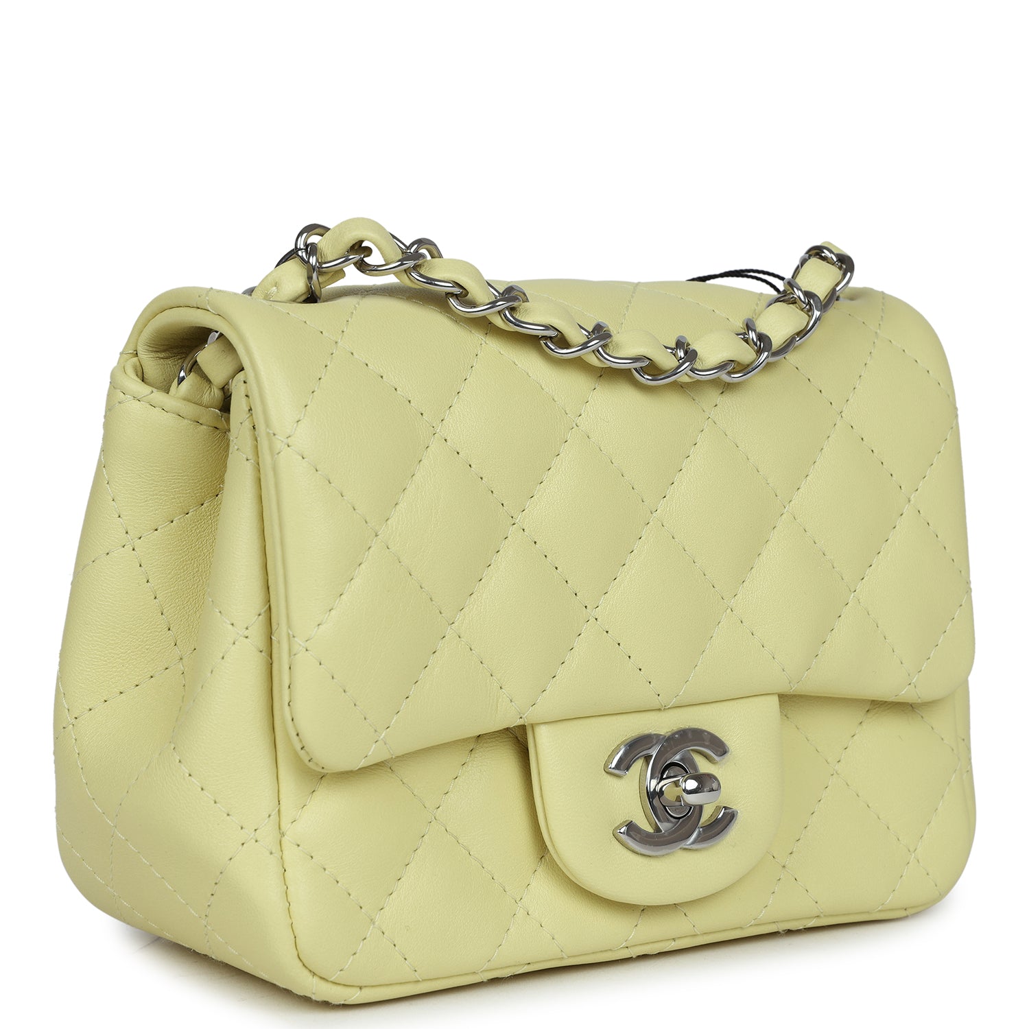 Mini Square Flap Bag Lime Lambskin Silver Hardware