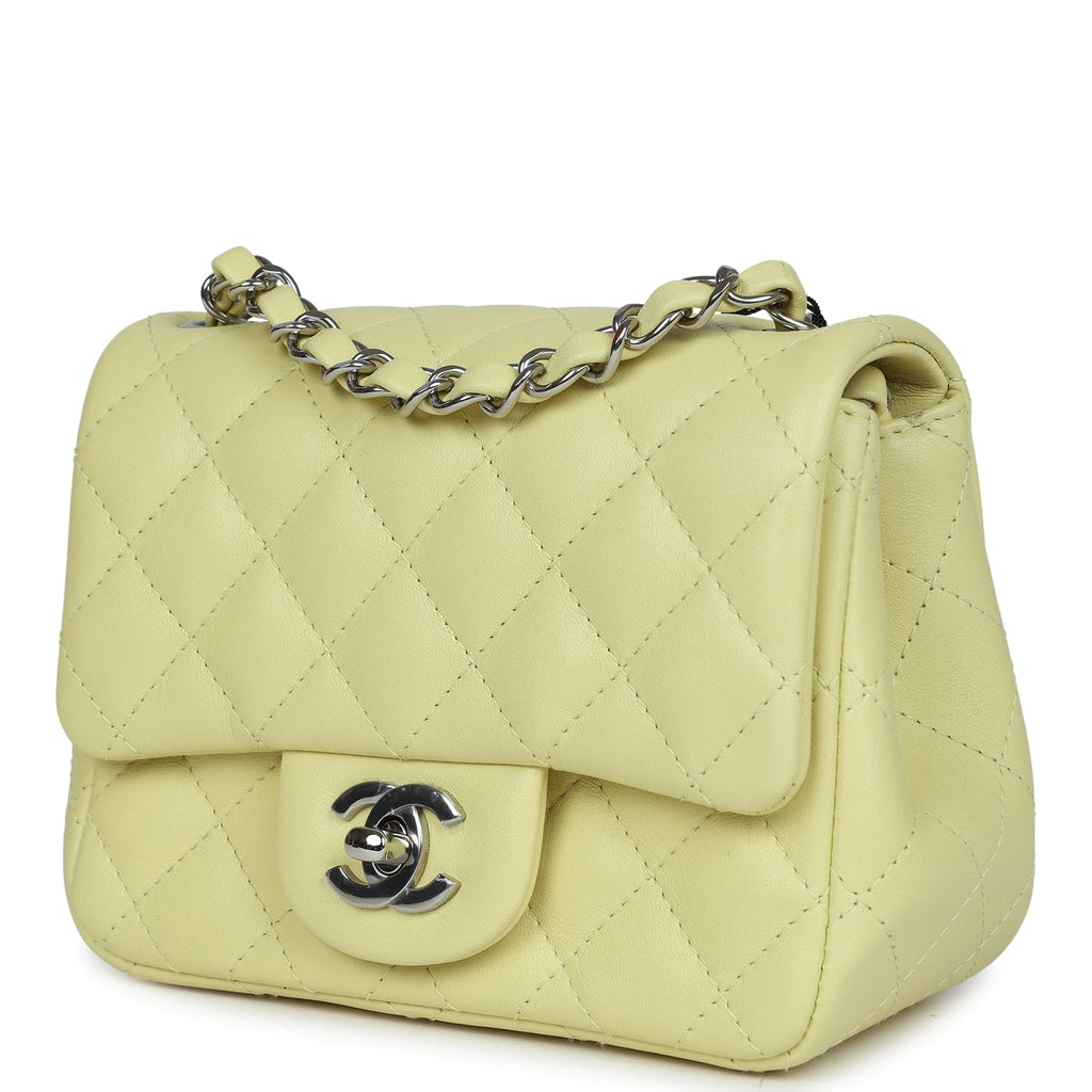 Mini Square Flap Bag Lime Lambskin Silver Hardware