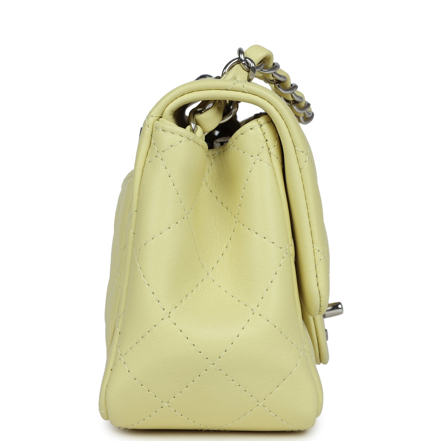Mini Square Flap Bag Lime Lambskin Silver Hardware