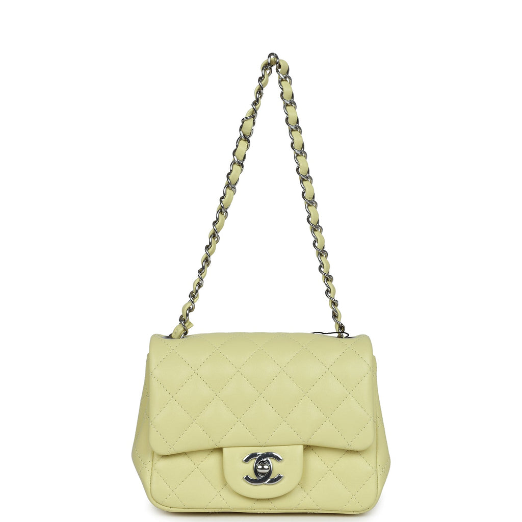 Mini Square Flap Bag Lime Lambskin Silver Hardware