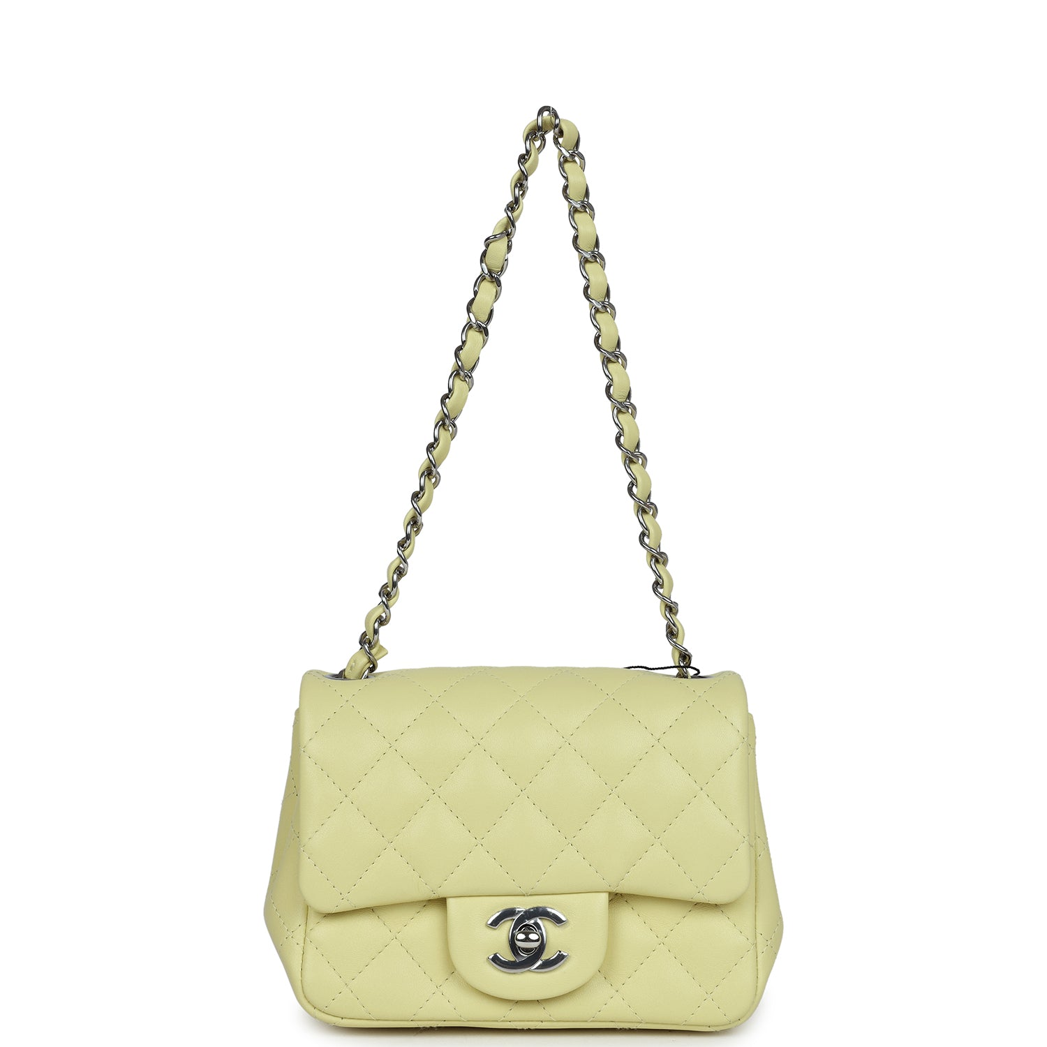 Mini Square Flap Bag Lime Lambskin Silver Hardware