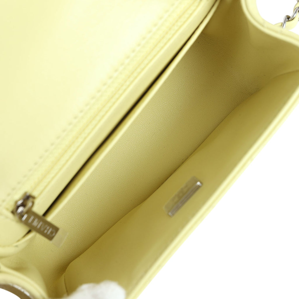 Mini Square Flap Bag Lime Lambskin Silver Hardware