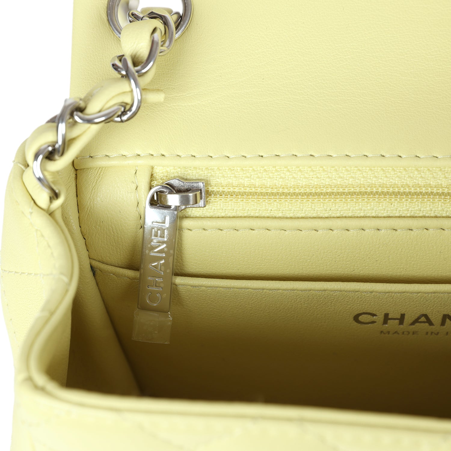 Mini Square Flap Bag Lime Lambskin Silver Hardware