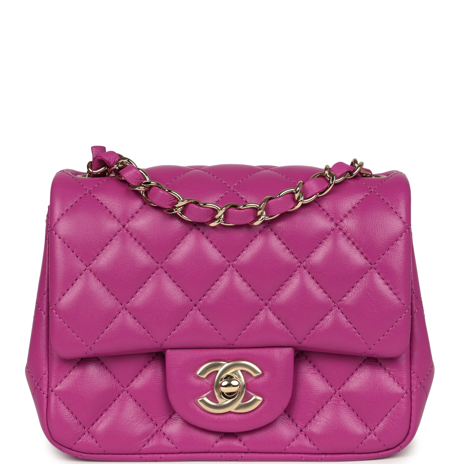 Mini Square Flap Bag Purple Lambskin Gold Hardware