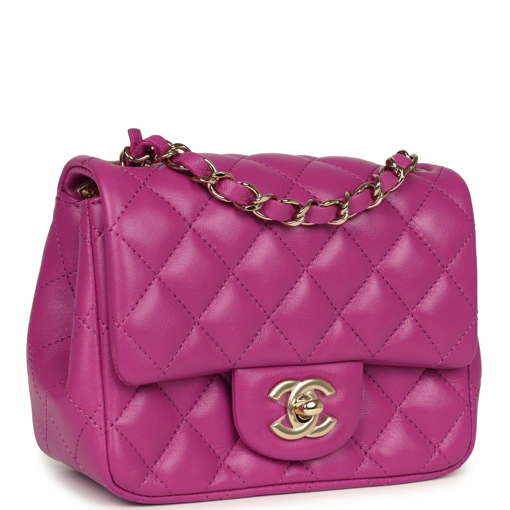 Mini Square Flap Bag Purple Lambskin Gold Hardware