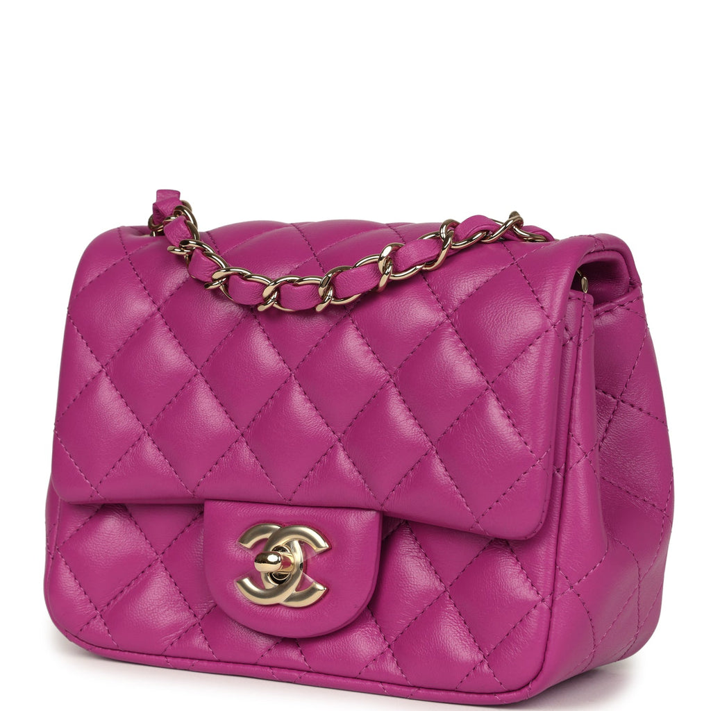 Mini Square Flap Bag Purple Lambskin Gold Hardware