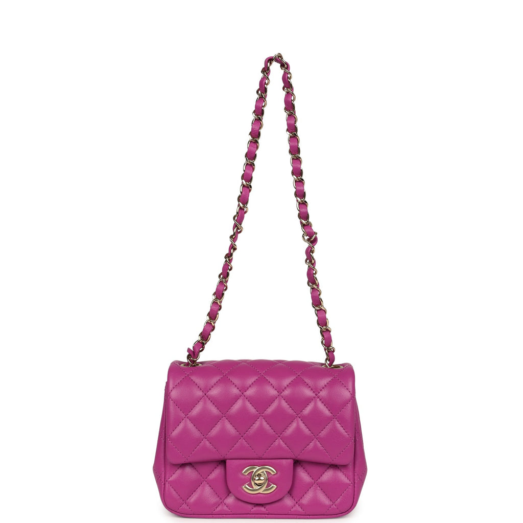 Mini Square Flap Bag Purple Lambskin Gold Hardware
