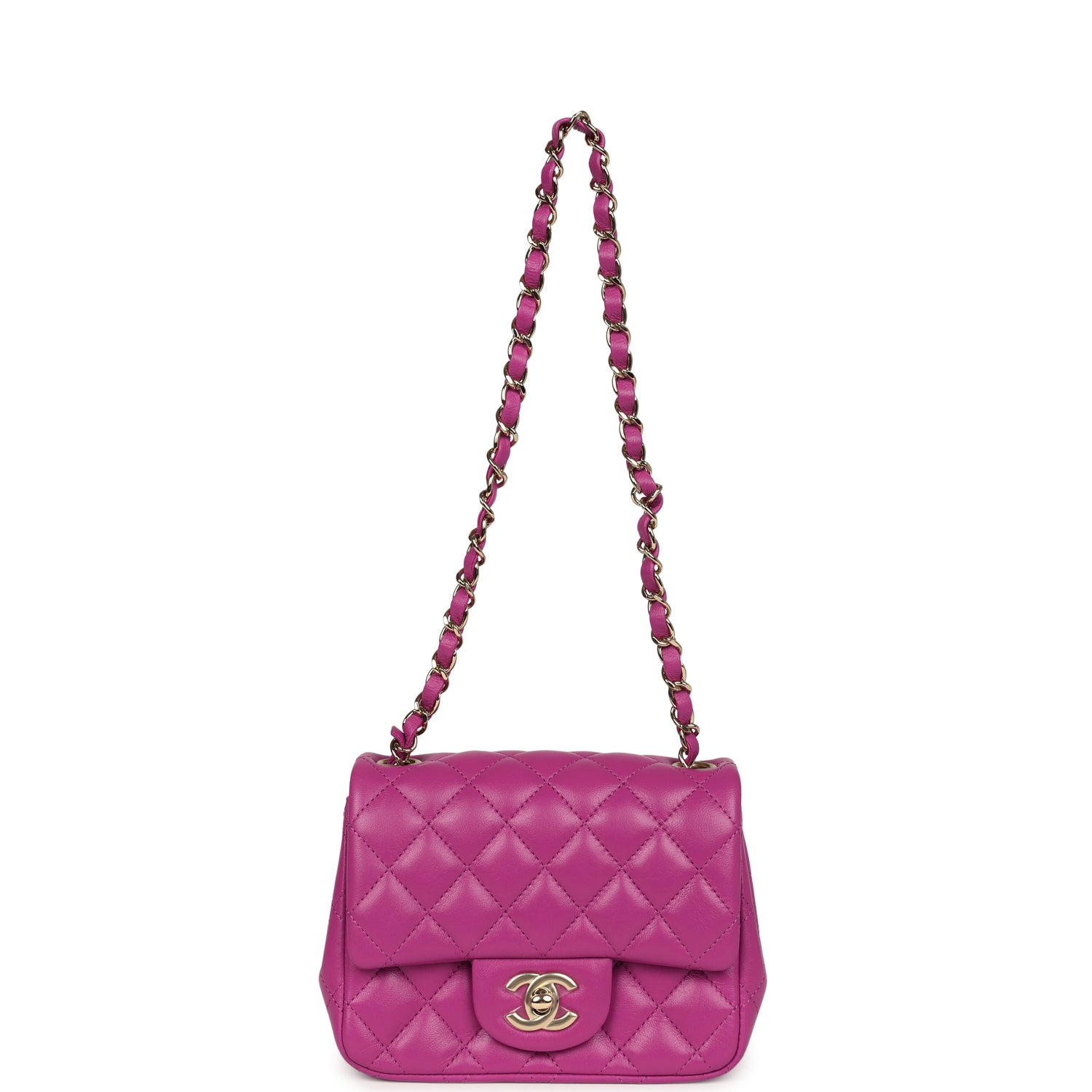 Mini Square Flap Bag Purple Lambskin Gold Hardware