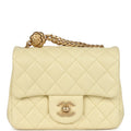 Mini Camellia Crush Square Flap Yellow Lambskin Antique Gold Hardware