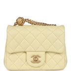 Mini Camellia Crush Square Flap Yellow Lambskin Antique Gold Hardware
