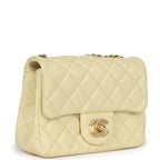 Mini Camellia Crush Square Flap Yellow Lambskin Antique Gold Hardware